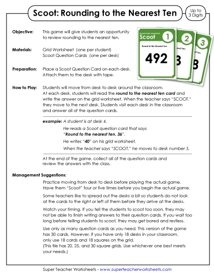 Nearest Ten (2 and 3-Digit Numbers) - Scoot Game: Rounding to Nearest Ten (Up to 3 Digits) Nearest Ten (2 and 3-Digit Numbers) - Scoot Game: Rounding to Nearest Ten (Up to 3 Digits)