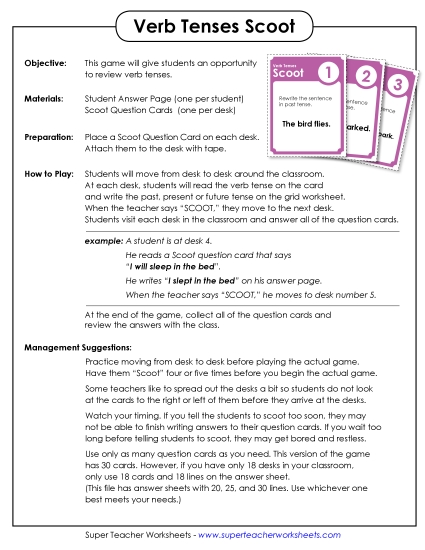 Verb Tenses - Scoot Game: Verb Tenses