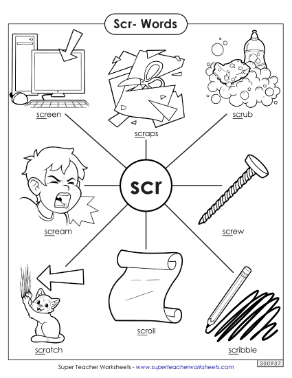 Phonics Blends and Digraphs - Scr- Words