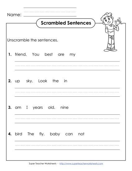 Worksheets - Scrambled Sentences (A-10)