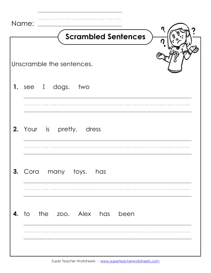 Worksheets - Scrambled Sentences (A-18)