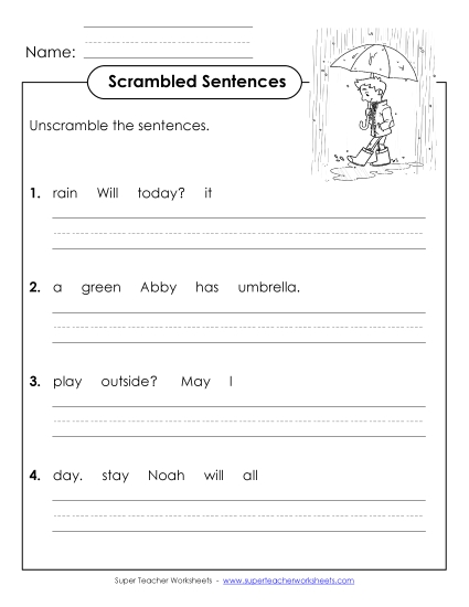 Worksheets - Scrambled Sentences (A-23)