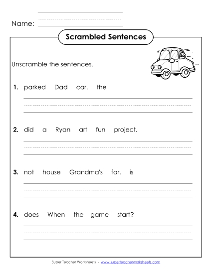 Worksheets - Scrambled Sentences (A-27)