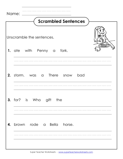Worksheets - Scrambled Sentences (A-28)