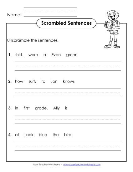 Worksheets - Scrambled Sentences (A-29)