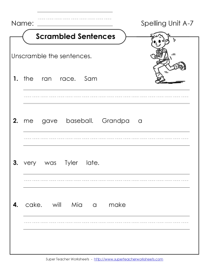 Worksheets - Scrambled Sentences (A-7)