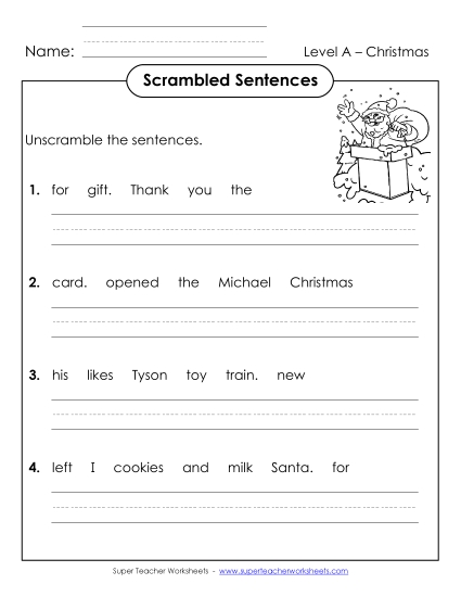 Worksheets and Activities - Scrambled Sentences (A-Christmas) 