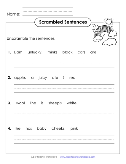 Worksheets and Activities  - Scrambled Sentences (A-Color Words)