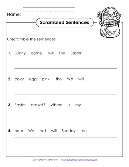 Worksheets - Scrambled Sentences (A-Easter)