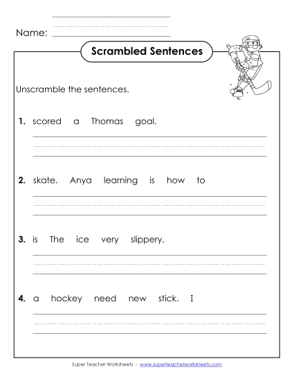 Worksheets and Activities - Scrambled Sentences (A-Hockey Words) Worksheets and Activities - Scrambled Sentences (A-Hockey Words)