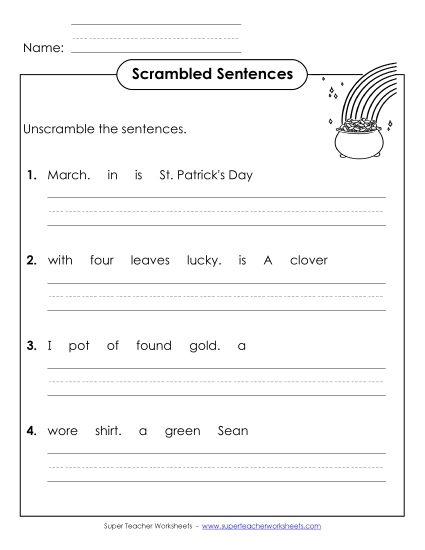 Worksheets - Scrambled Sentences (A-St. Patrick's Day) Worksheets - Scrambled Sentences (A-St. Patrick's Day)
