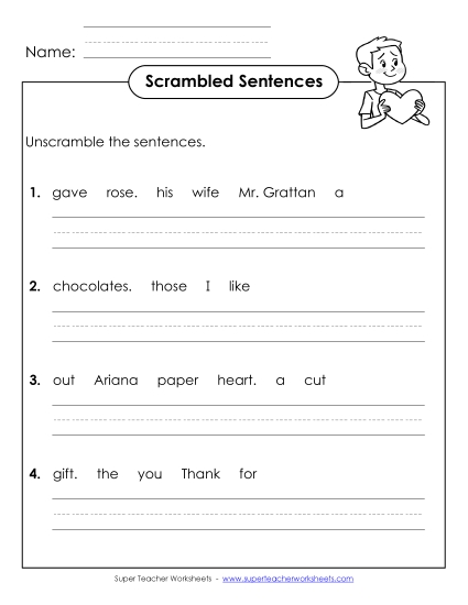 Worksheets and Activities - Scrambled Sentences (A-Valentine's Day) 