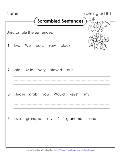 Worksheets - Scrambled Sentences (B-1) Worksheets - Scrambled Sentences (B-1)