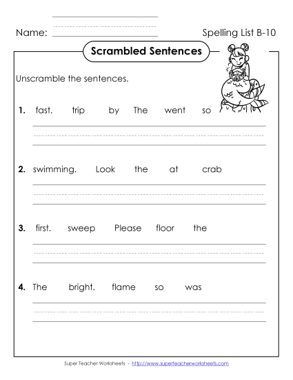 Worksheets - Scrambled Sentences (B-10) Worksheets - Scrambled Sentences (B-10)