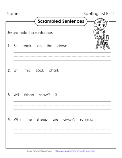 Worksheets - Scrambled Sentences (B-11)
