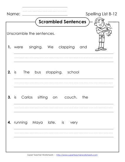 Worksheets - Scrambled Sentences (B-12)