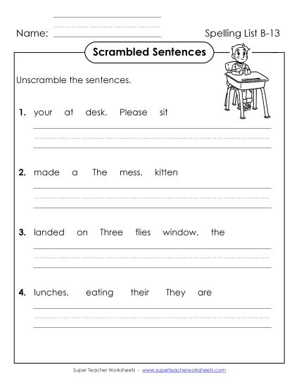 Worksheets - Scrambled Sentences (B-13)