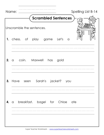 Worksheets - Scrambled Sentences (B-14)