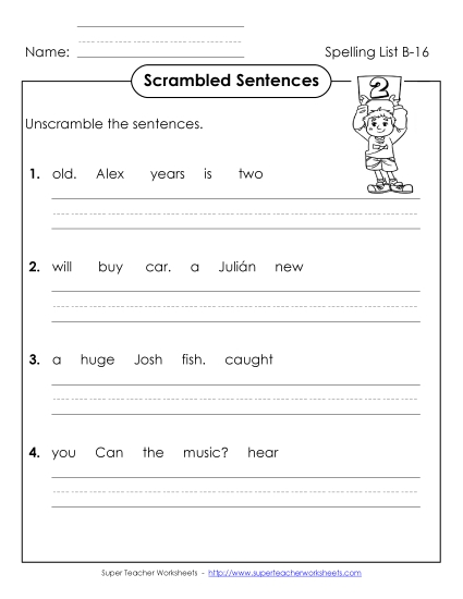 Worksheets - Scrambled Sentences (B-16)