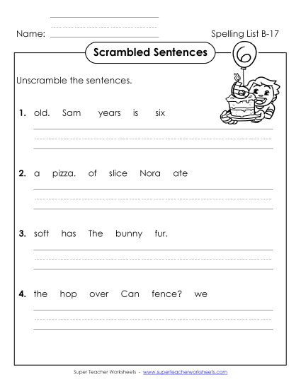 Worksheets - Scrambled Sentences (B-17) Worksheets - Scrambled Sentences (B-17)