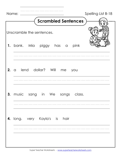 Worksheets - Scrambled Sentences (B-18)