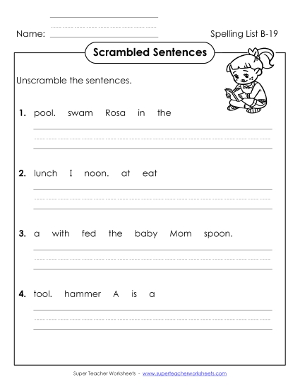 Worksheets - Scrambled Sentences (B-19)