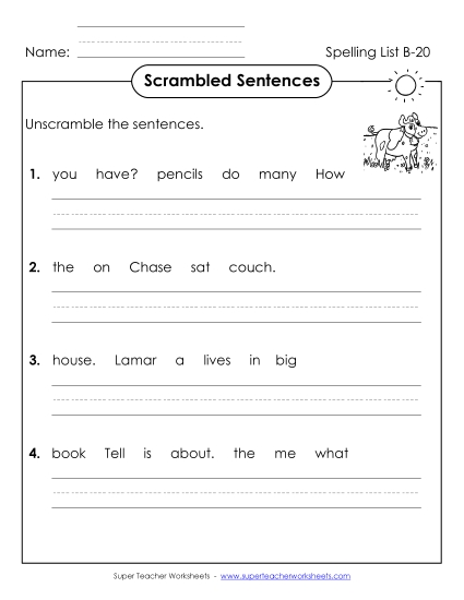 Worksheets - Scrambled Sentences (B-20) Worksheets - Scrambled Sentences (B-20)