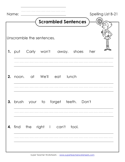 Worksheets - Scrambled Sentences (B-21)