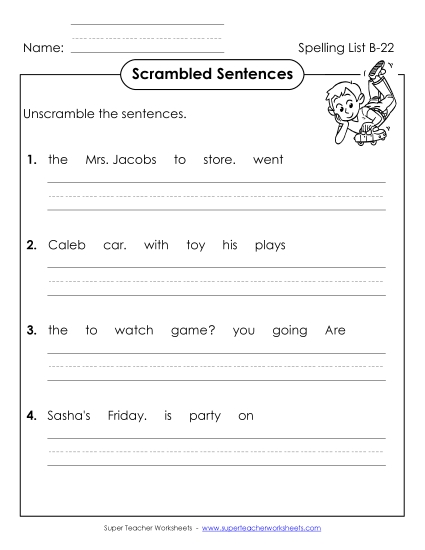 Worksheets - Scrambled Sentences (B-22) 