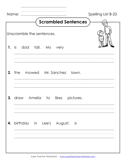 Worksheets - Scrambled Sentences (B-23)