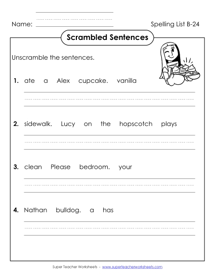 Worksheets - Scrambled Sentences (B-24)