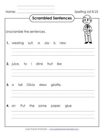 Worksheets - Scrambled Sentences (B-25) Worksheets - Scrambled Sentences (B-25)