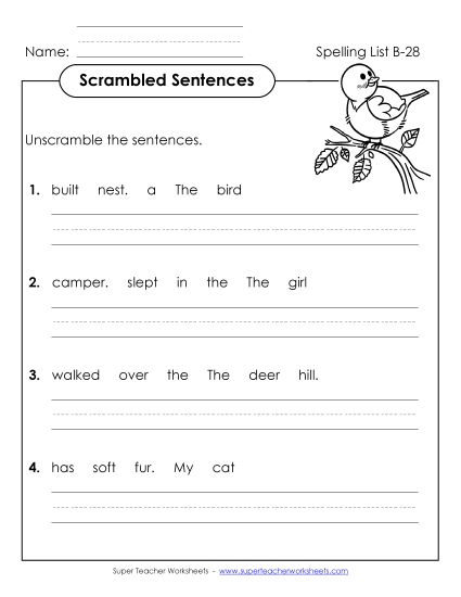 Worksheets - Scrambled Sentences (B-28)