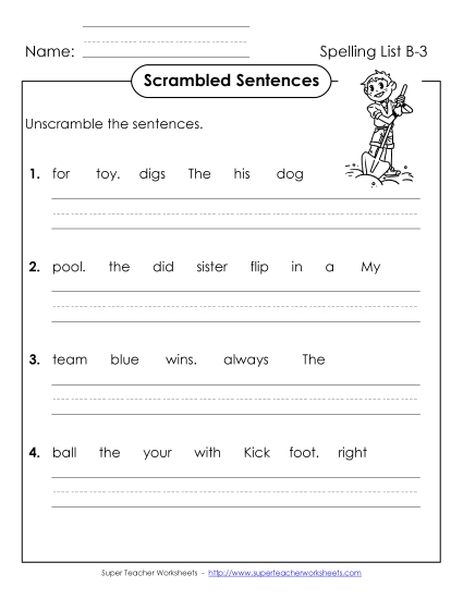 Worksheets - Scrambled Sentences (B-3)
