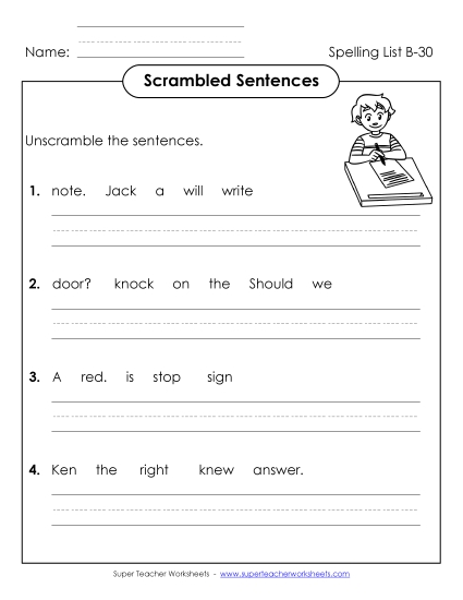 Worksheets - Scrambled Sentences (B-30)