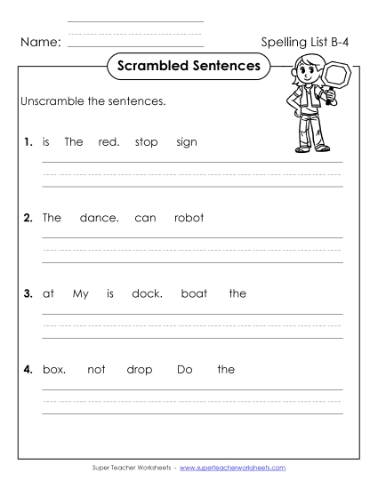 Worksheets - Scrambled Sentences (B-4)