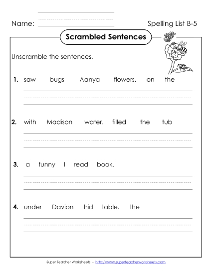 Worksheets - Scrambled Sentences (B-5) Worksheets - Scrambled Sentences (B-5)