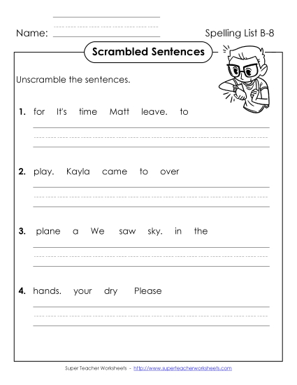 Worksheets - Scrambled Sentences (B-8)