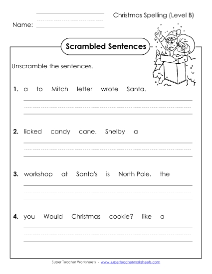 Worksheets and Activities - Scrambled Sentences (B-Christmas) 