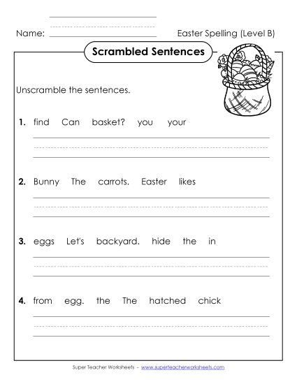 Worksheets - Scrambled Sentences (B-Easter) 