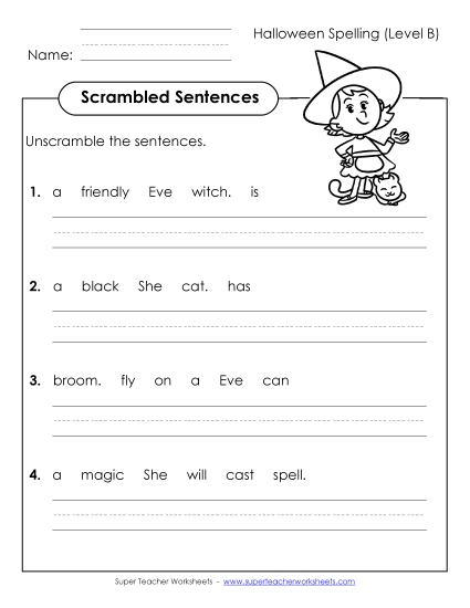 Printable Worksheets - Scrambled Sentences (B-Halloween) Printable Worksheets - Scrambled Sentences (B-Halloween)