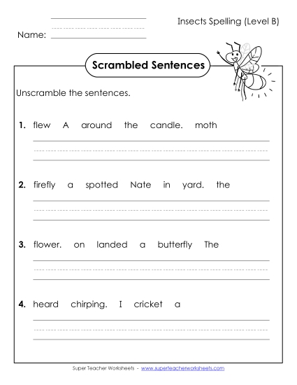 Worksheets and Activities - Scrambled Sentences (B-Insect Words) Worksheets and Activities - Scrambled Sentences (B-Insect Words)