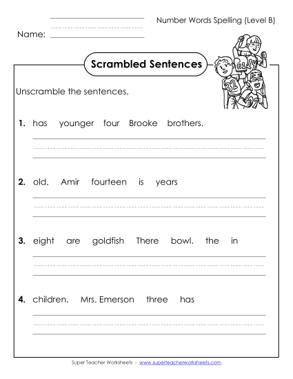Worksheets and Activities - Scrambled Sentences (B-Number Words) Worksheets and Activities - Scrambled Sentences (B-Number Words)