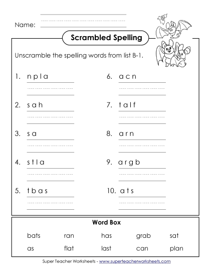 Worksheets - Scrambled Spellings (B-1)