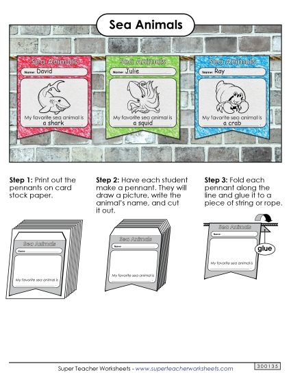 Worksheets & Activities - Sea Animals Pennant Display