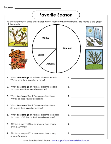 Percents: Pie Graphs - Seasons Pie Graph