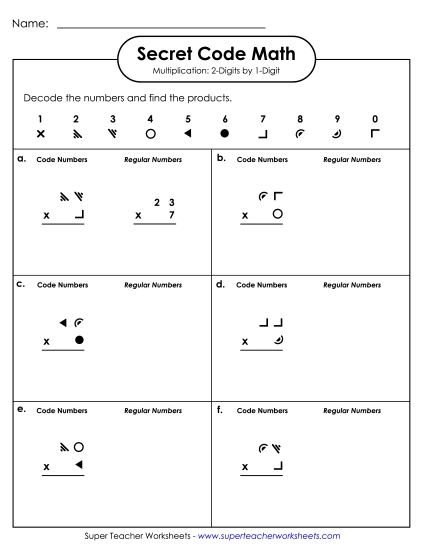2-Digit Times 1-Digit Worksheets - Secret Code Math: 2 Digits Times 1 Digit 2-Digit Times 1-Digit Worksheets - Secret Code Math: 2 Digits Times 1 Digit