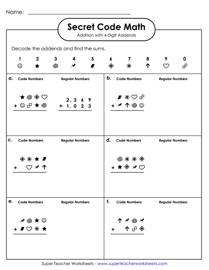 4-Digit Addition - Secret Code Math: 4-Digit Addition 4-Digit Addition - Secret Code Math: 4-Digit Addition