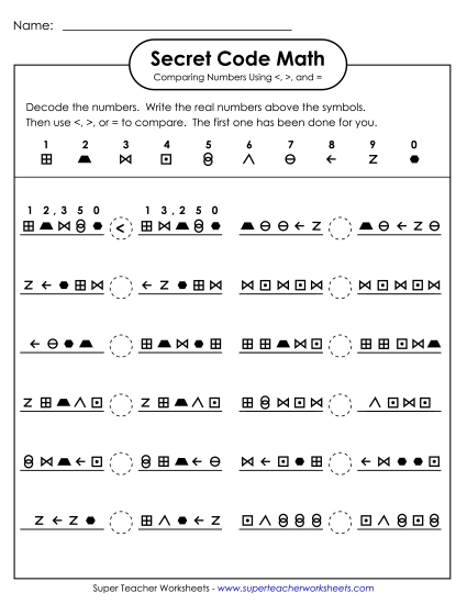 Comparing Numbers - Secret Code Math: Comparing 5-Digit Numbers Comparing Numbers - Secret Code Math: Comparing 5-Digit Numbers