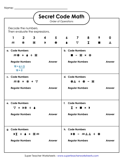 Secret Code Math: Order of Operations (Basic: No Parentheses)